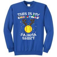 This Is My Christmas Pajama Softball Reindeer Funny Gift Tall Sweatshirt