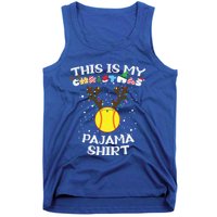 This Is My Christmas Pajama Softball Reindeer Funny Gift Tank Top