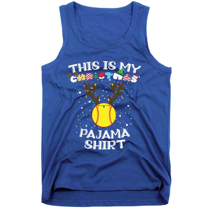 This Is My Christmas Pajama Softball Reindeer Funny Gift Tank Top