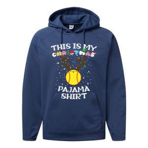 This Is My Christmas Pajama Softball Reindeer Funny Gift Performance Fleece Hoodie