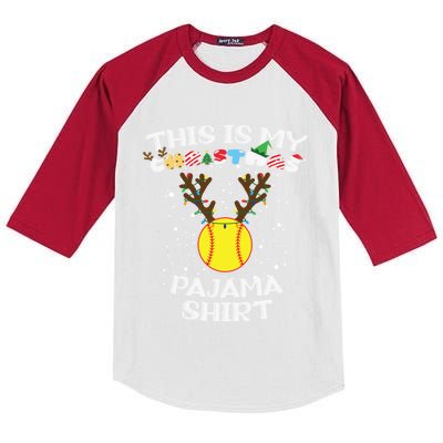 This Is My Christmas Pajama Softball Reindeer Funny Gift Kids Colorblock Raglan Jersey