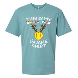 This Is My Christmas Pajama Softball Reindeer Funny Gift Sueded Cloud Jersey T-Shirt