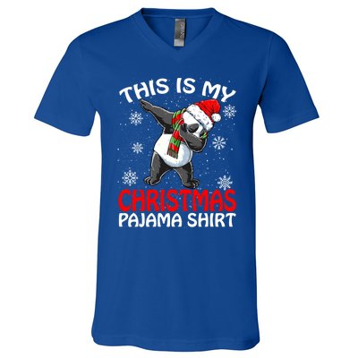 This Is My Christmas Pajama Meaningful Gift Panda Santa Gift V-Neck T-Shirt