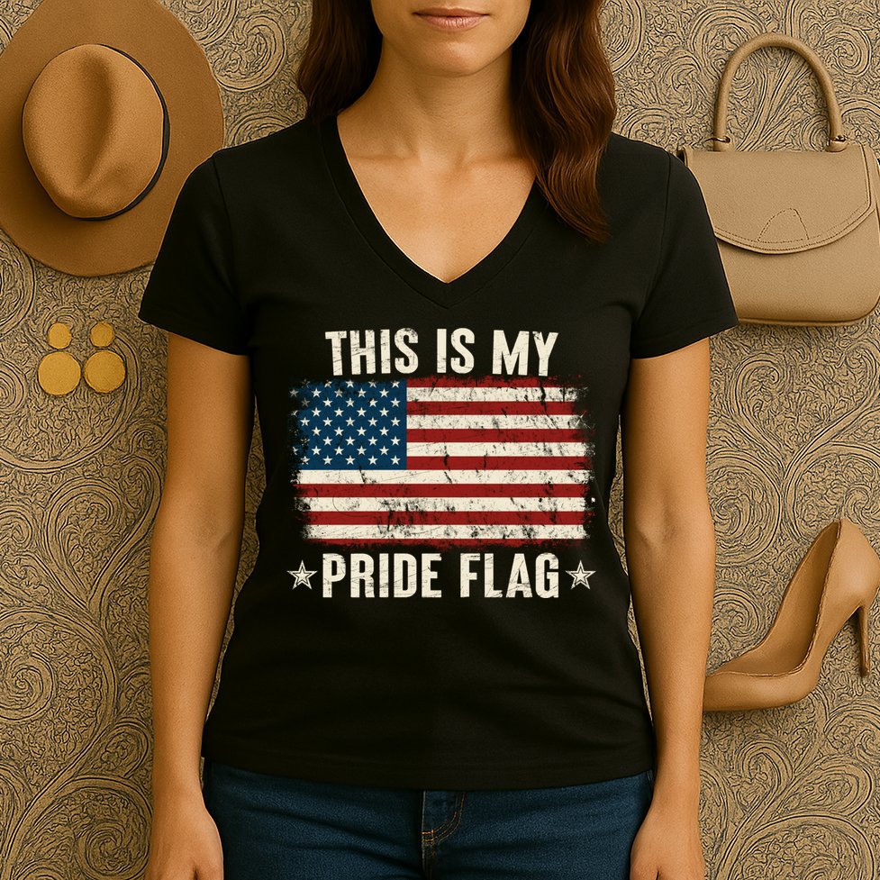 This Is My Pride Flag USA American Women's V-Neck T-Shirt