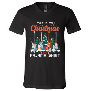 This Is My Christmas Pajama Funny Guitar Xmas Music Lover V-Neck T-Shirt