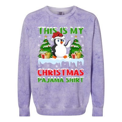 This Is My Christmas Pajama Santa Hat Penguin Christmas Funny Gift Colorblast Crewneck Sweatshirt