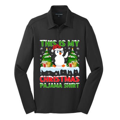 This Is My Christmas Pajama Santa Hat Penguin Christmas Funny Gift Silk Touch Performance Long Sleeve Polo