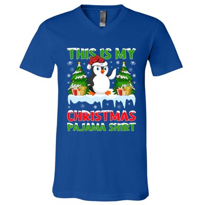 This Is My Christmas Pajama Santa Hat Penguin Christmas Funny Gift V-Neck T-Shirt