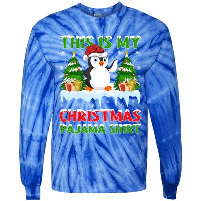 This Is My Christmas Pajama Santa Hat Penguin Christmas Funny Gift Tie-Dye Long Sleeve Shirt