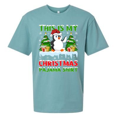 This Is My Christmas Pajama Santa Hat Penguin Christmas Funny Gift Sueded Cloud Jersey T-Shirt