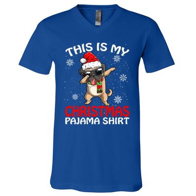 This Is My Christmas Pajama Cute Gift Pug Santa Funny Gift V-Neck T-Shirt