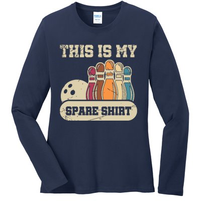 This Is My Spare Shirts Bowling Alley Gutter Pins Bowling Ladies Long Sleeve Shirt