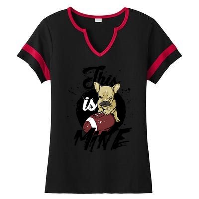 This Is Mine Cute Football Dog Ladies Halftime Notch Neck Tee