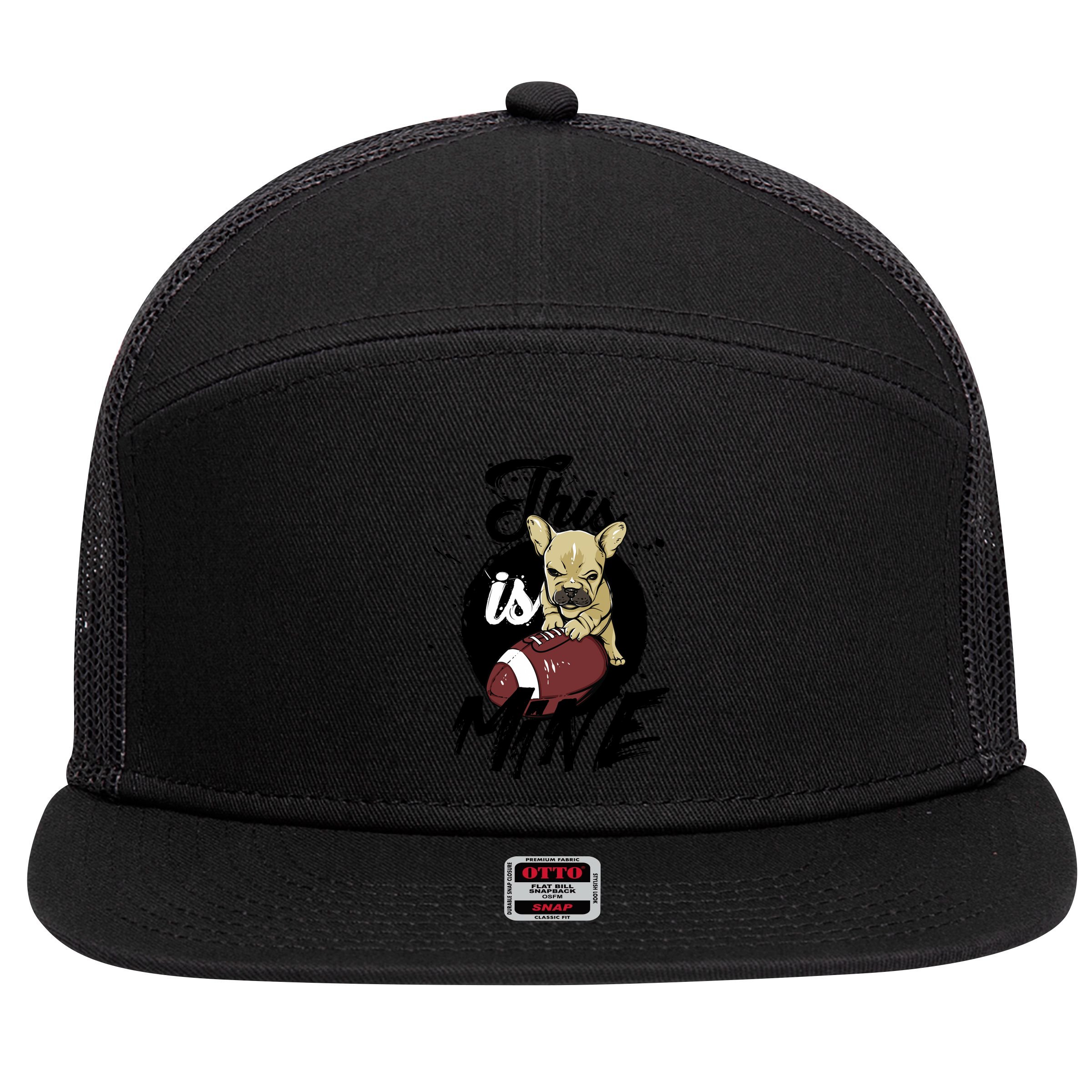 This Is Mine Cute Football Dog 7 Panel Mesh Trucker Snapback Hat
