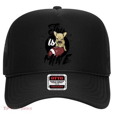 This Is Mine Cute Football Dog High Crown Mesh Back Trucker Hat