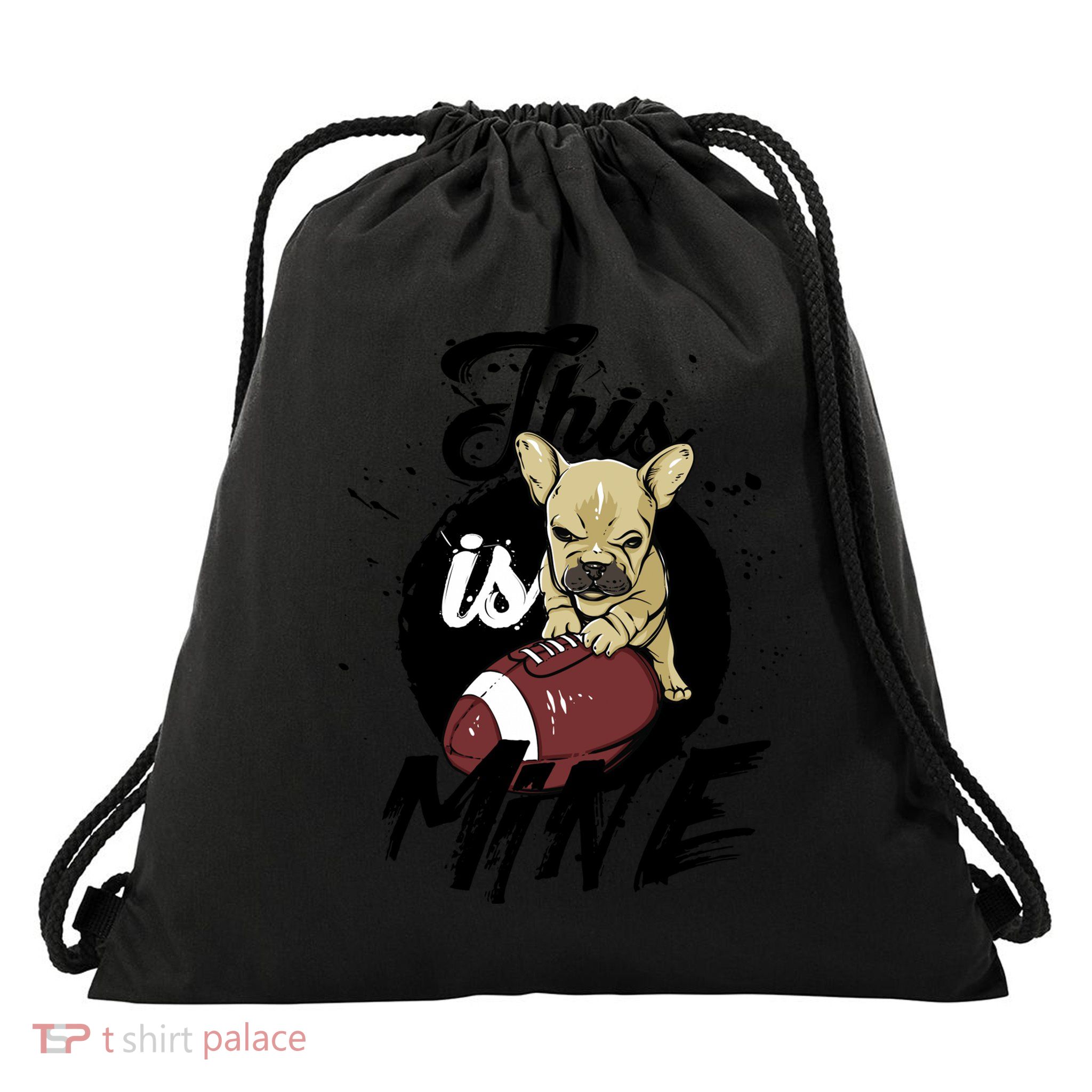 This Is Mine Cute Football Dog Drawstring Bag