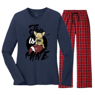 This Is Mine Cute Football Dog Women's Long Sleeve Flannel Pajama Set 