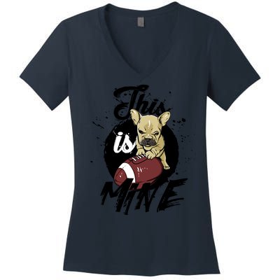 This Is Mine Cute Football Dog Women's V-Neck T-Shirt