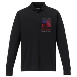 This Is My Christmas Pajama Usa American Flag Patriotic Gift Performance Long Sleeve Polo