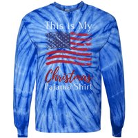 This Is My Christmas Pajama Usa American Flag Patriotic Gift Tie-Dye Long Sleeve Shirt