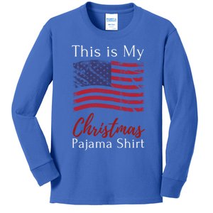 This Is My Christmas Pajama Usa American Flag Patriotic Gift Kids Long Sleeve Shirt