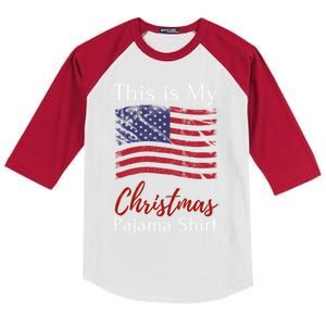 This Is My Christmas Pajama Usa American Flag Patriotic Gift Kids Colorblock Raglan Jersey