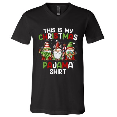 This Is My Christmas Pajama Gnomies Gnome Xmas Holiday V-Neck T-Shirt