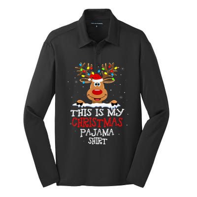 This Is My Christmas Pajama Funny Christmas Reindeer Silk Touch Performance Long Sleeve Polo