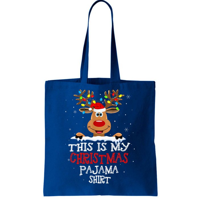 This Is My Christmas Pajama Funny Christmas Reindeer Tote Bag