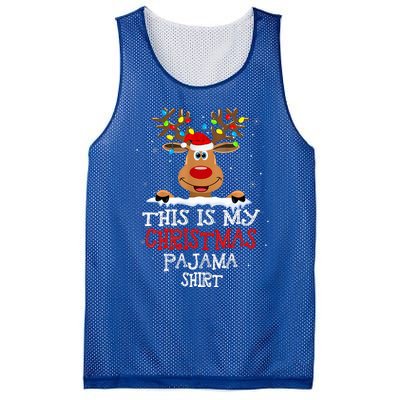 This Is My Christmas Pajama Funny Christmas Reindeer Mesh Reversible Basketball Jersey Tank