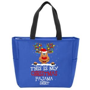 This Is My Christmas Pajama Funny Christmas Reindeer Zip Tote Bag