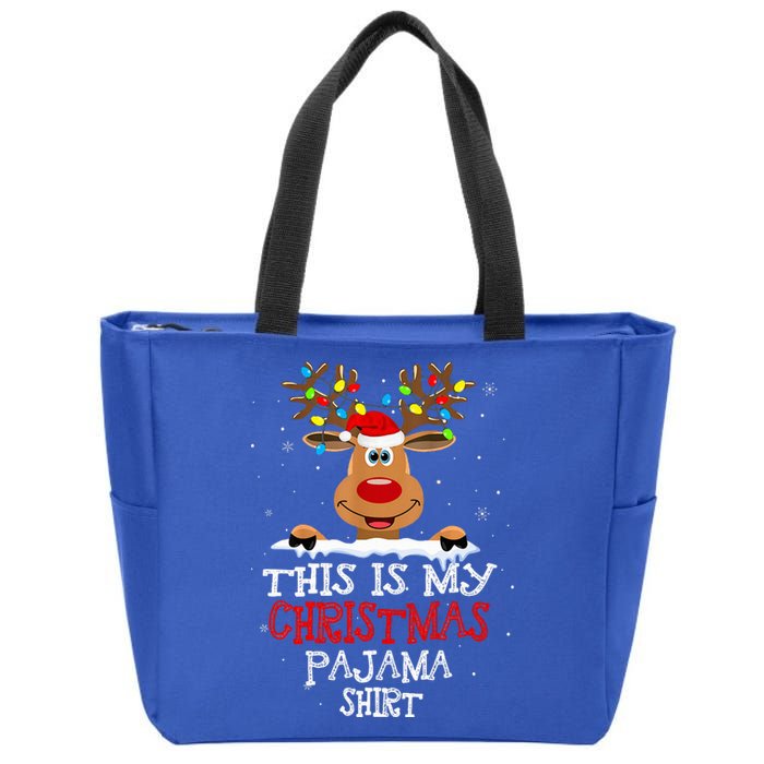 This Is My Christmas Pajama Funny Christmas Reindeer Zip Tote Bag