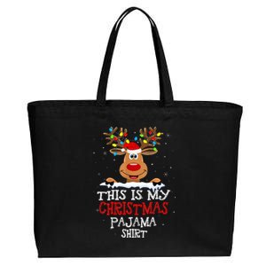 This Is My Christmas Pajama Funny Christmas Reindeer Cotton Canvas Jumbo Tote