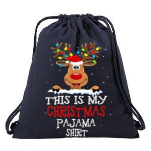 This Is My Christmas Pajama Funny Christmas Reindeer Drawstring Bag