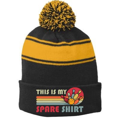 This Is My Spare Bowling Bowler Funny Team Stripe Pom Pom Beanie