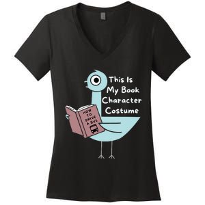 This Is My Book Character Costume Funny Pigeon Reading Women's V-Neck T-Shirt