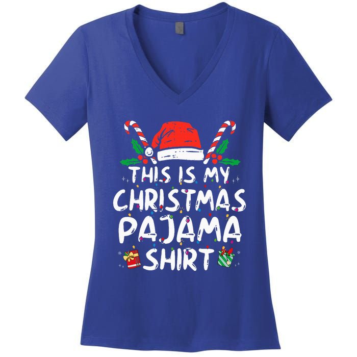 This Is My Christmas Pajama Funny Xmas PJs  Women's V-Neck T-Shirt