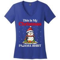 This Is My Christmas Pajama Xmas Santa Penguin Christmas Funny Gift Women's V-Neck T-Shirt