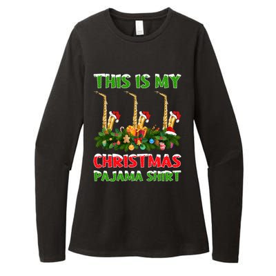 This Is My Christmas Pajamas Musical Saxophone Christmas Gift Womens CVC Long Sleeve Shirt