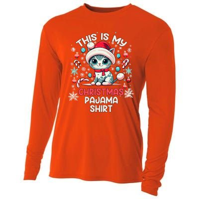 This Is My Christmas Pajama Cat Lover Funny Christmas Gift Cooling Performance Long Sleeve Crew