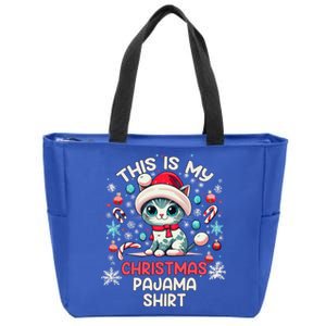 This Is My Christmas Pajama Cat Lover Funny Christmas Gift Zip Tote Bag