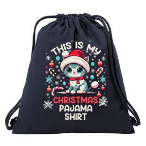 This Is My Christmas Pajama Cat Lover Funny Christmas Gift Drawstring Bag