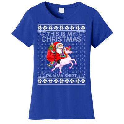 This Is My Christmas Pajamas Santa Riding Unicorn Ugly Gift Women's T-Shirt