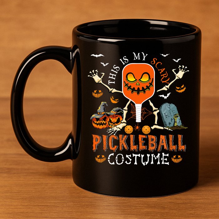 This Is My Scary Pickleball Costume Halloween Skeleton Lover 11oz C Handle Ceramic Mug