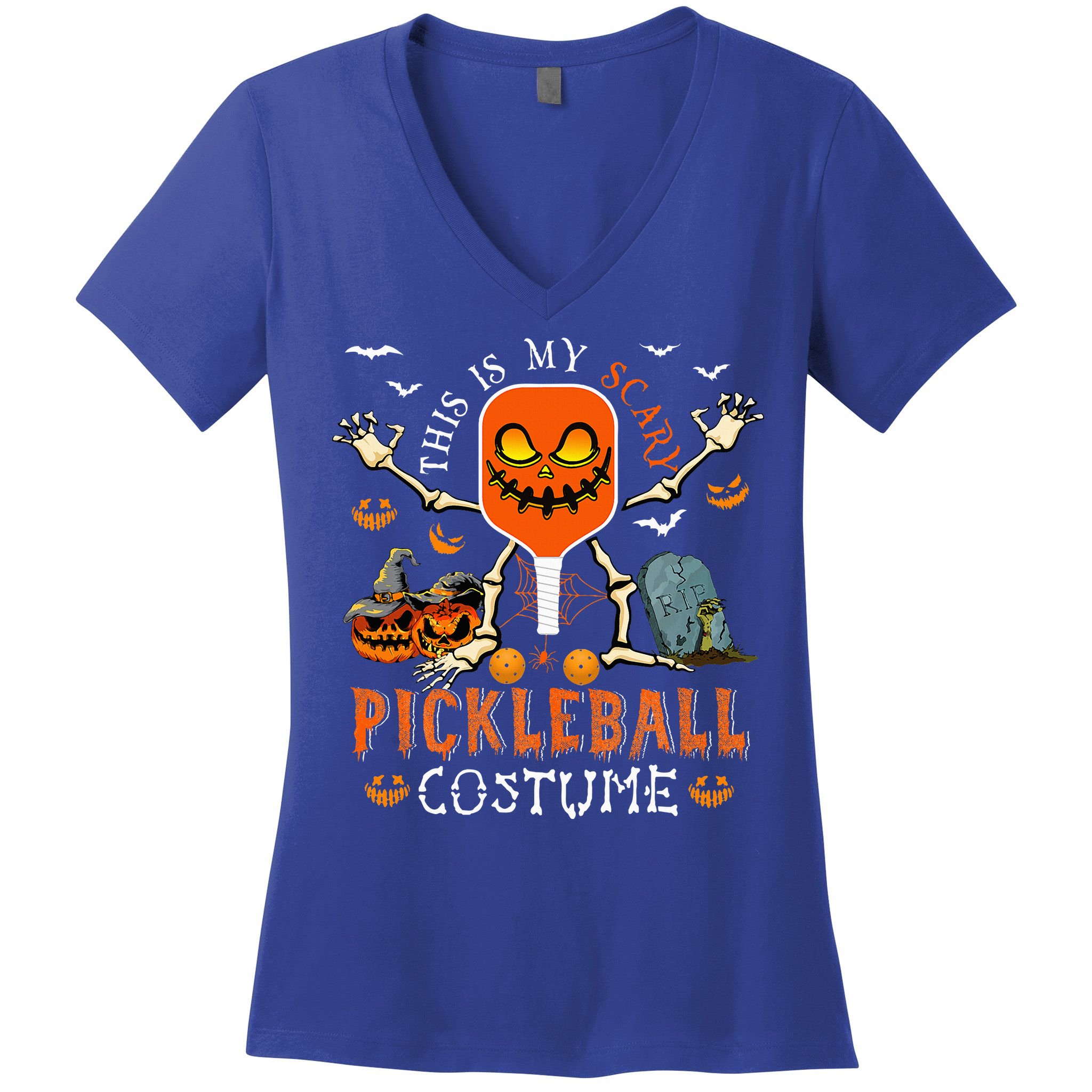 This Is My Scary Pickleball Costume Halloween Skeleton Lover Women's V-Neck T-Shirt