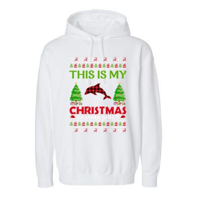 This Is My Dolphin Xmas Pajama Funny Ugly Sweater Christmas Great Gift Garment-Dyed Fleece Hoodie