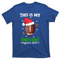 This Is My Christmas Pajama Football Reindeer Santa Hat Funny Gift T-Shirt