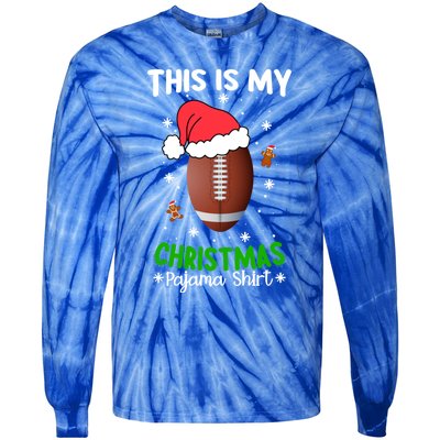 This Is My Christmas Pajama Football Reindeer Santa Hat Funny Gift Tie-Dye Long Sleeve Shirt