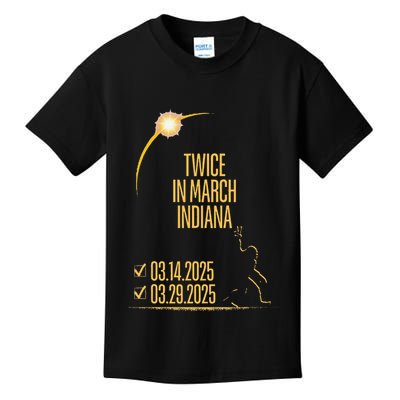 Twice In March Lunar Eclipse Solar Eclipse 2025 Indiana Kids T-Shirt