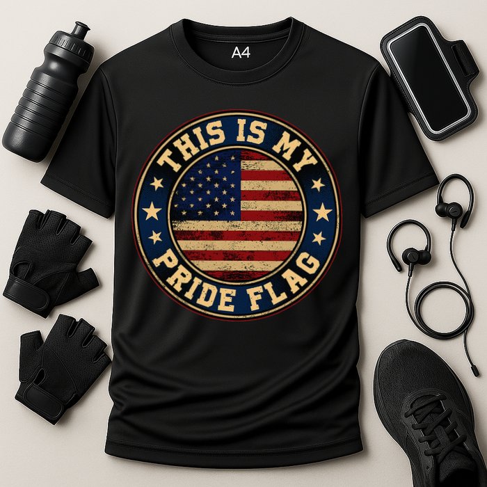 This Is My Pride Flag American Flag Cooling Performance Crew T-Shirt